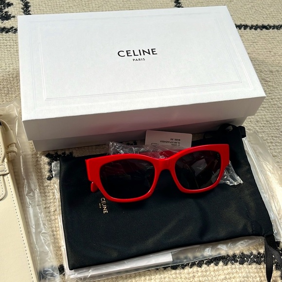 CELINE Women’s Shiny Red Monochroms Cat Eye Sunglasses—54mm - Picture 6 of 16